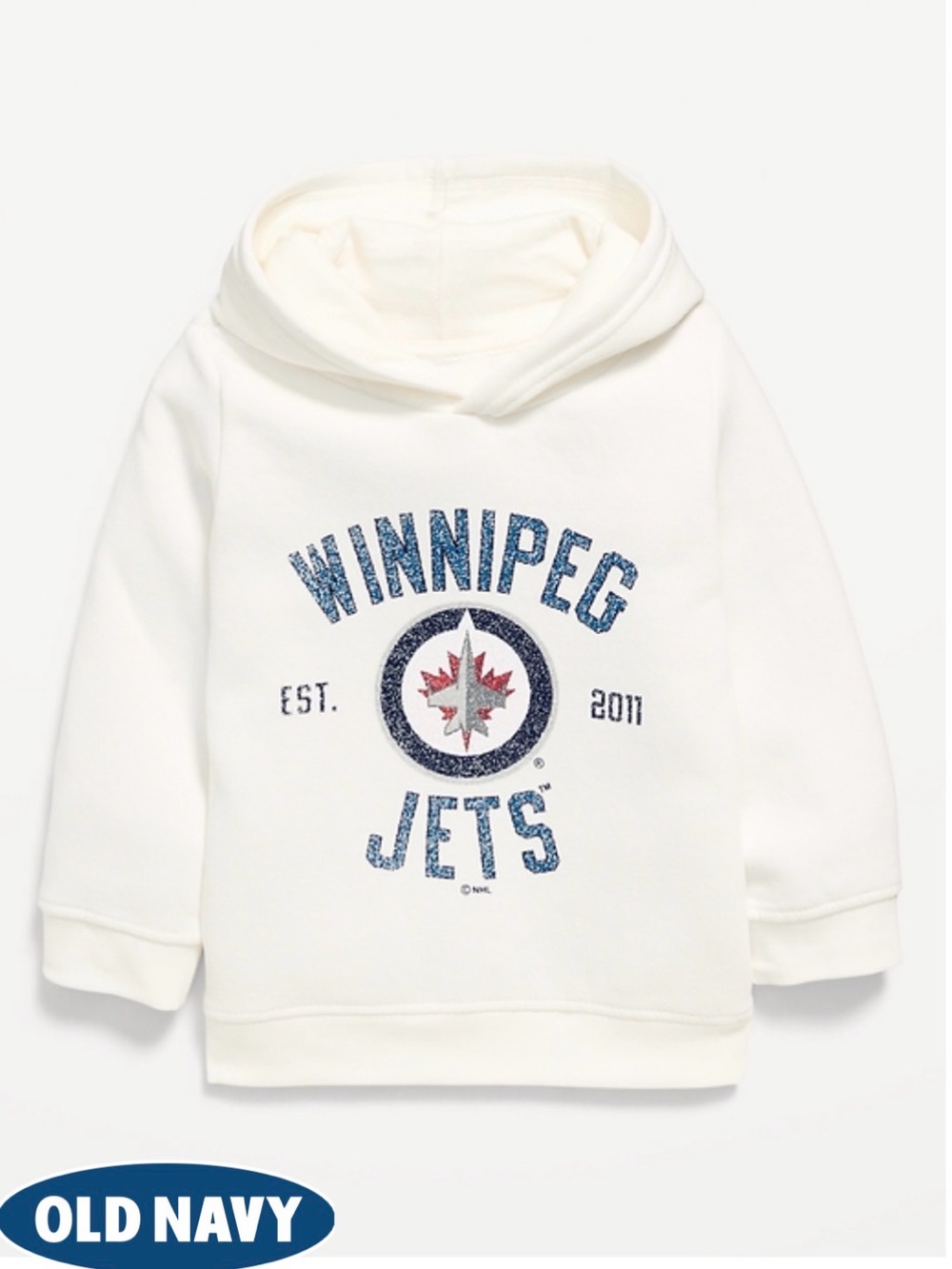 Old Navy White Winnipeg Jets Kids Hoodie with Team Logo 5T